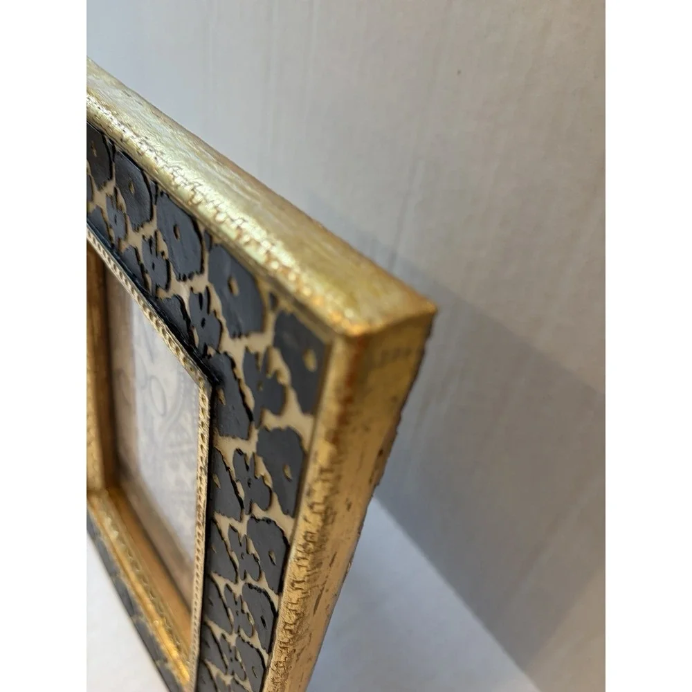 SICURA Picture Frame 4 X 6 Photo Black Cream Gold Trim Ornate Frame